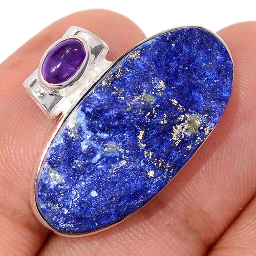 PENDENTIF lapis lazuli brute et amethyste